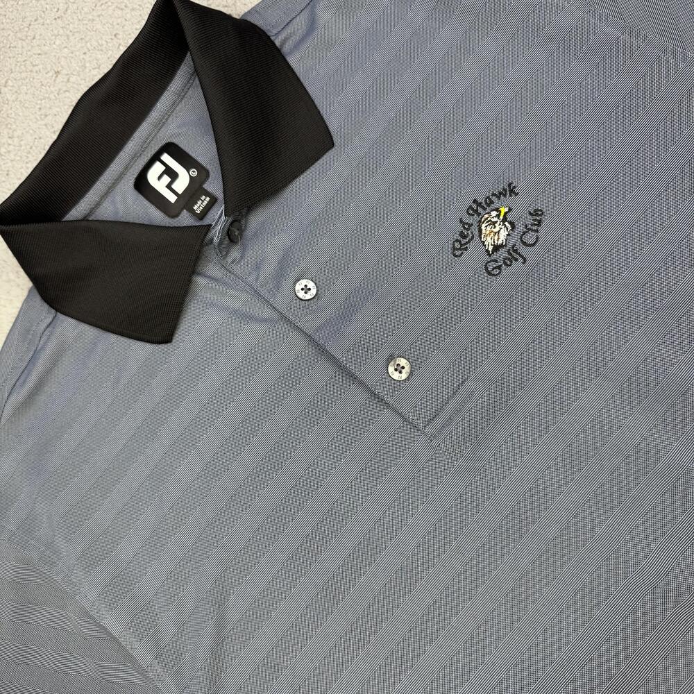 FootJoy Polo Shirt Mens Large Gray Black Red Hawk Golf Club Striped Performance